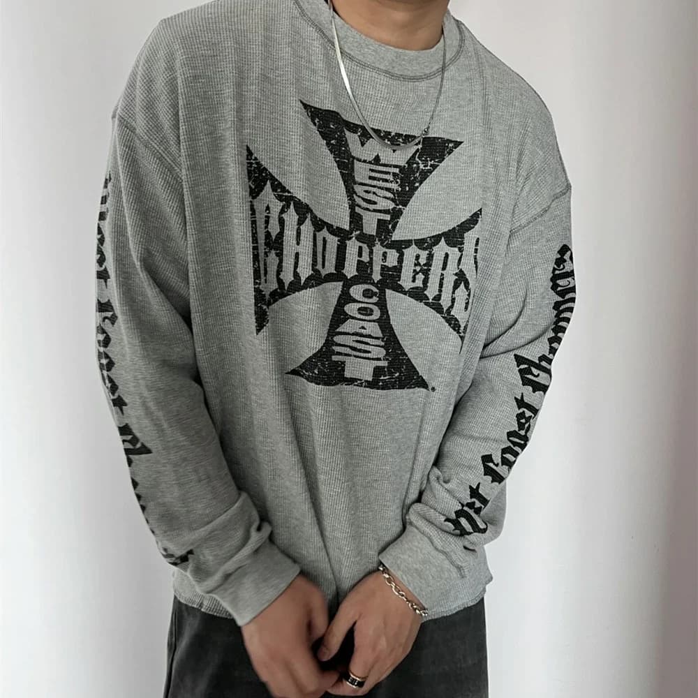 Yao mode Vintage ample Streetwear HipHop sanskrit Logo imprimé t-shirt de haute qualité à manches lo