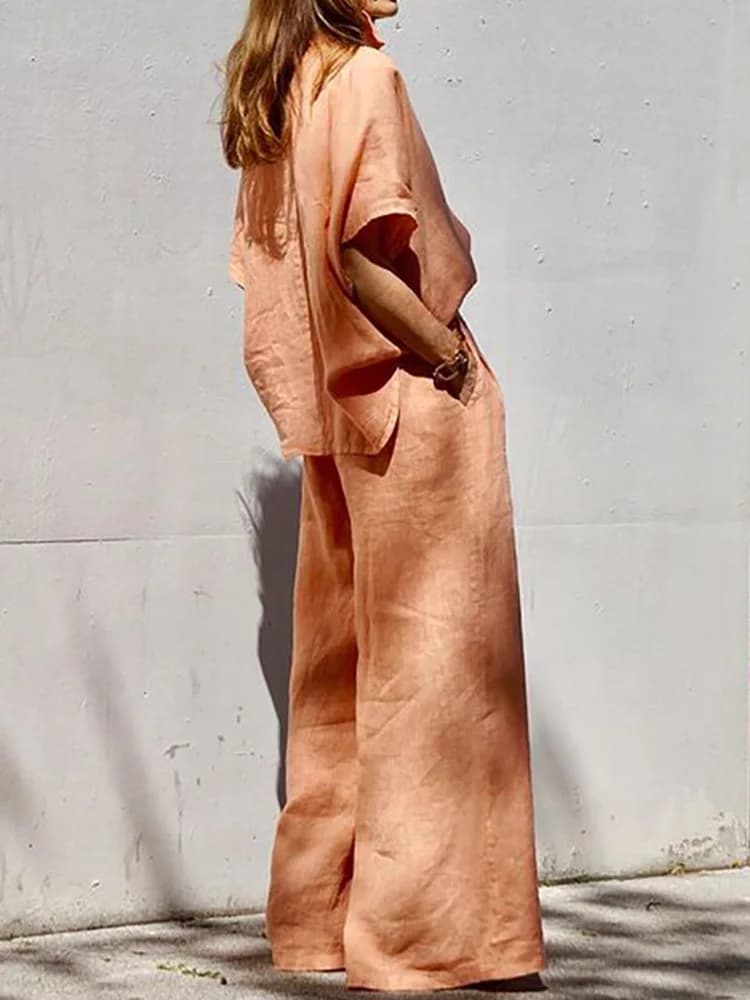 Ensemble deux pièces pour femme, pantalon à jambes larges et longues, couleur unie, streetwear décon