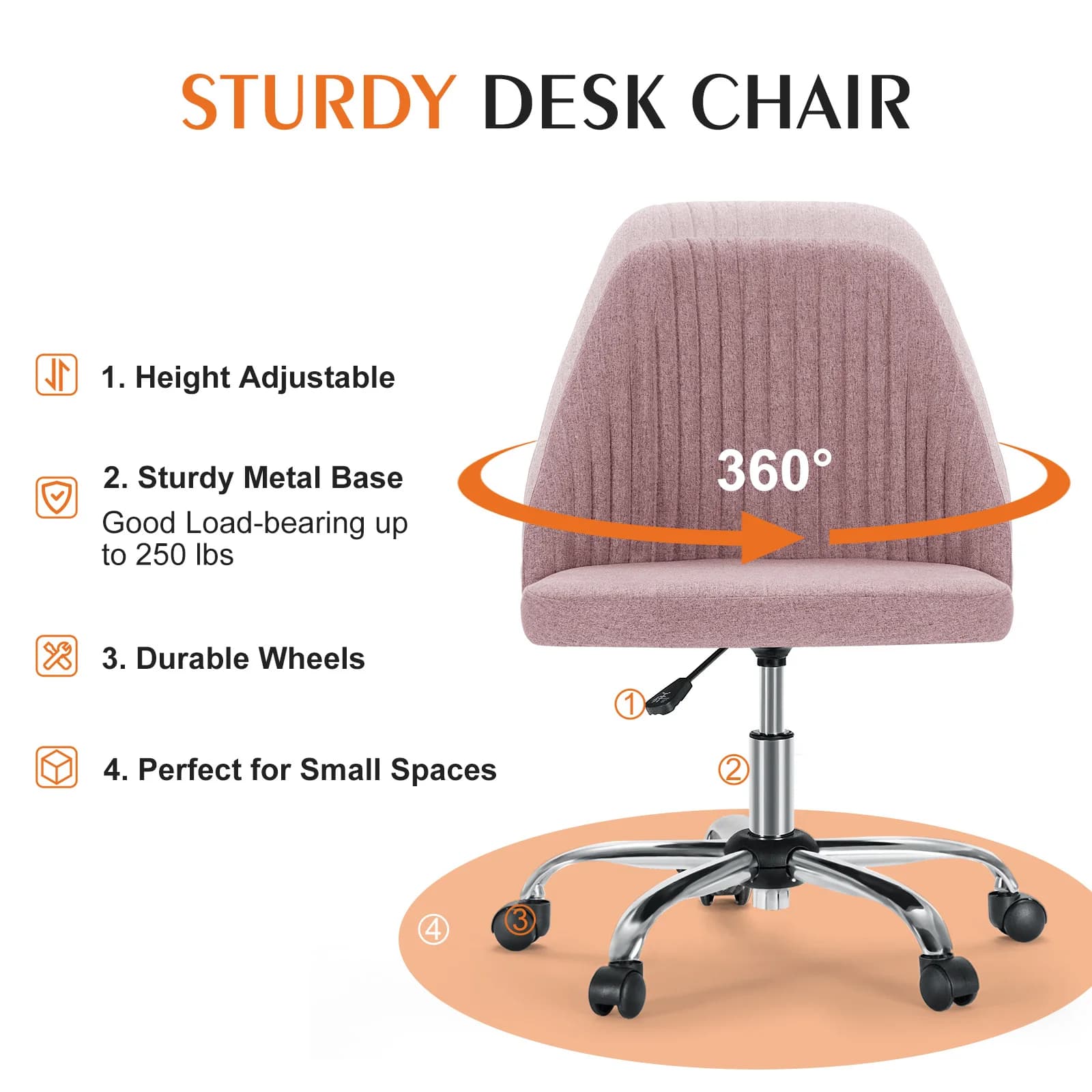 JIan-Petite chaise de bureau sans accoudoirs avec dossier, chaise de vanité à roulettes, tissu moder