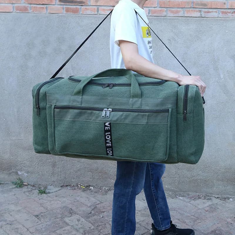 Grand sac polochon de voyage en toile imperméable pour hommes, sacs de rangement de bagages à bandou