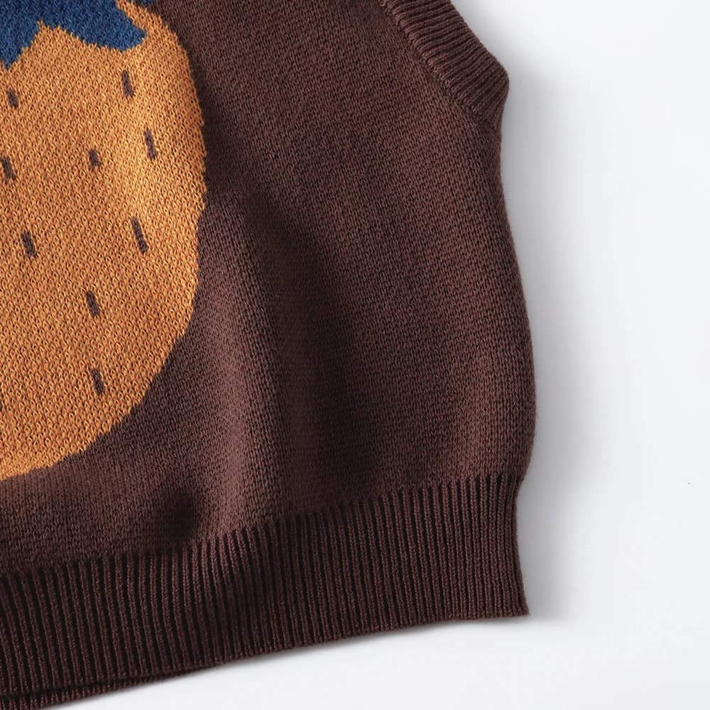 Gilet tricoté marron café pour enfants, pull sans manches à motif de fruits de dessin animé, pour en