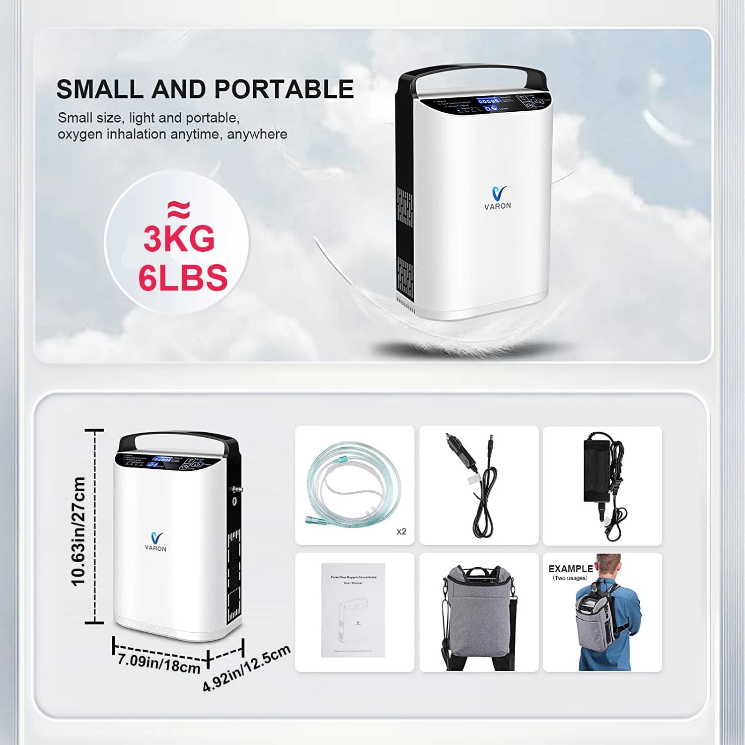 VARON – concentrateur d'extérieur 0oxygène 1-5l/m, fauteuil roulant 93% portable, adapté au sommeil/