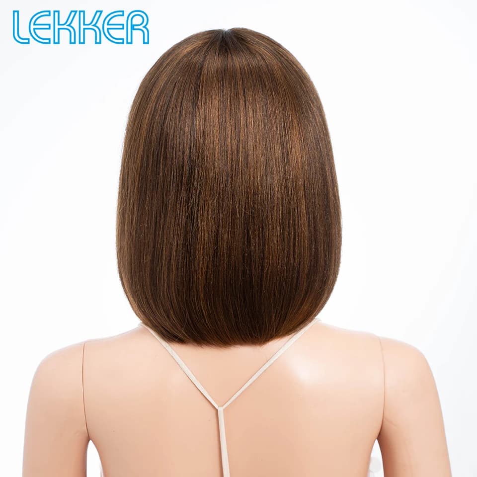 Lekker Ombre brun court droit Bob 100% perruque de cheveux humains avec frange pour les femmes brési