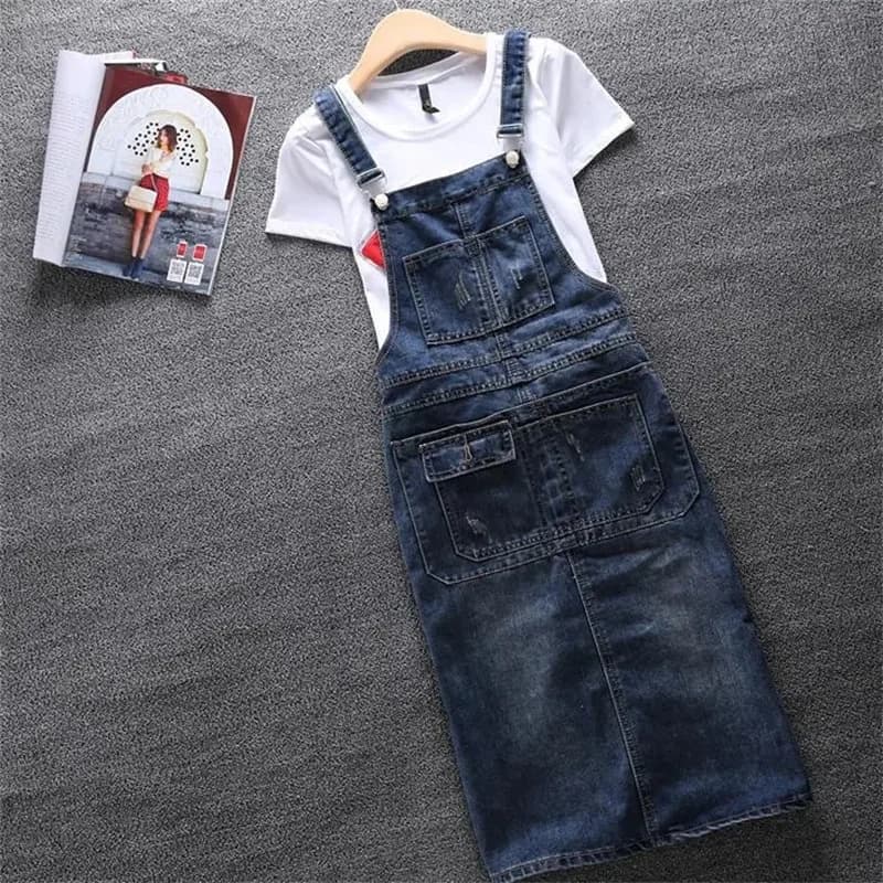 Robe en jean à bretelles pour femmes, robe longue en denim, robe de cow-boy décontractée, vêtements 