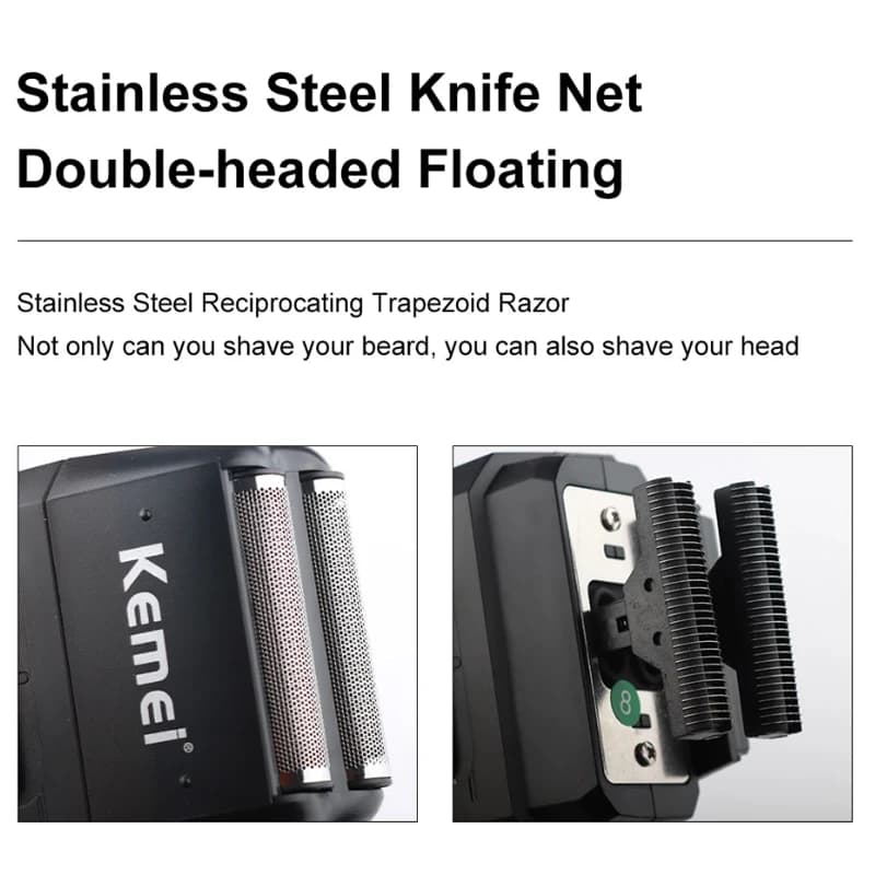 Kemei rasoir sans fil Rechargeable pour hommes double lame alternative barbe rasoir soins du visage 