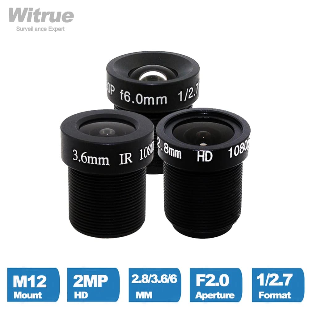 Objectif CCTV 1080P 2.8mm 3.6mm 6mm, monture M12, ouverture 2MP F2.0 1/2.7, Format pour caméra de sé