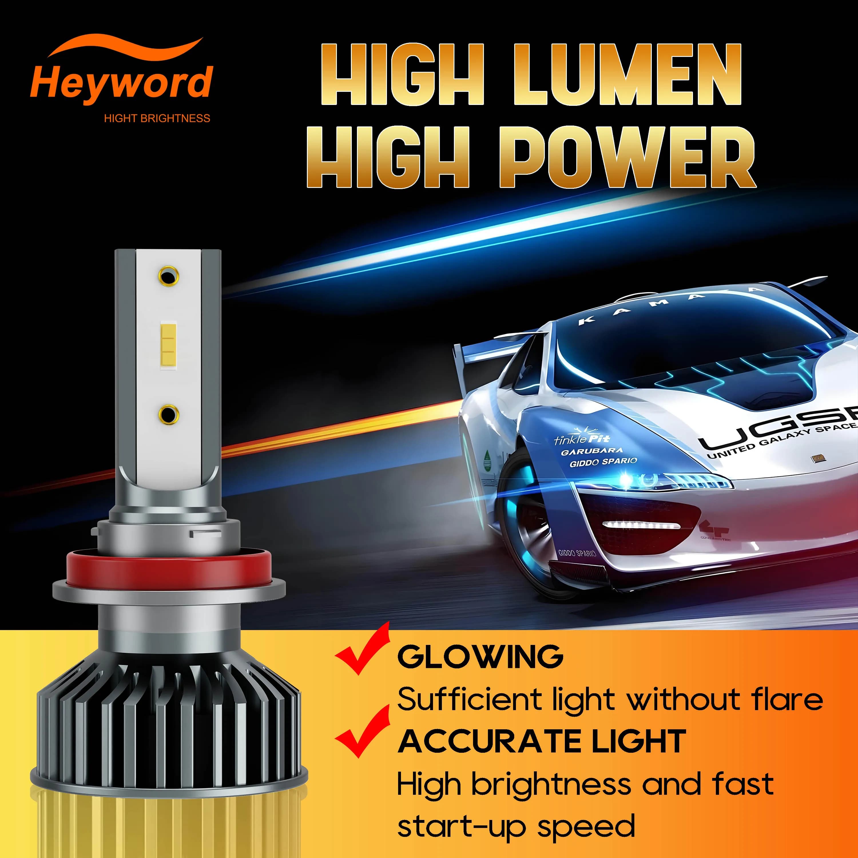 Phares de voiture Heyword 160000LM 475W H4 LED H7 Canbus H1 H3 H8 H11 9005 9006 3000K 6000K, éclaira