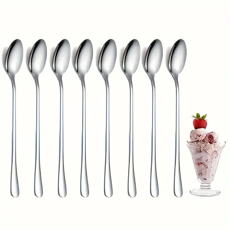 Cuillère à café à glace à Long manche en acier inoxydable, cuillère à café, cuillère à remuer la crè