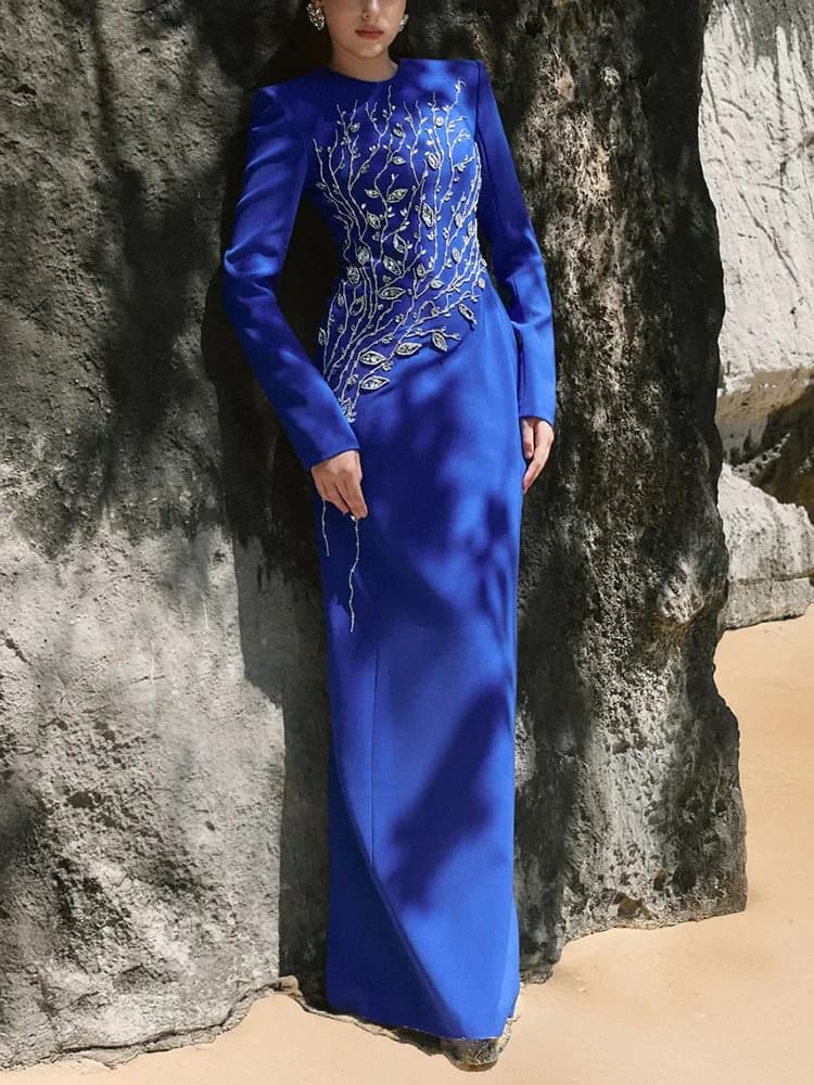 HIGH STREET Nouvelle Collection 2026 Robe Longue de Soirée Formelle pour Femme, Manches Longues, Orn