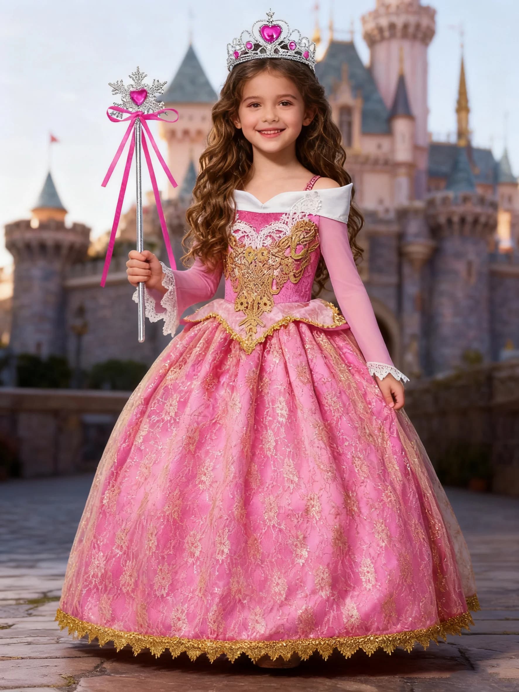 Fille Aurora robe de princesse enfants luxueux Cosplay Costume Rose Rose Briar Rose tenue enfants ca