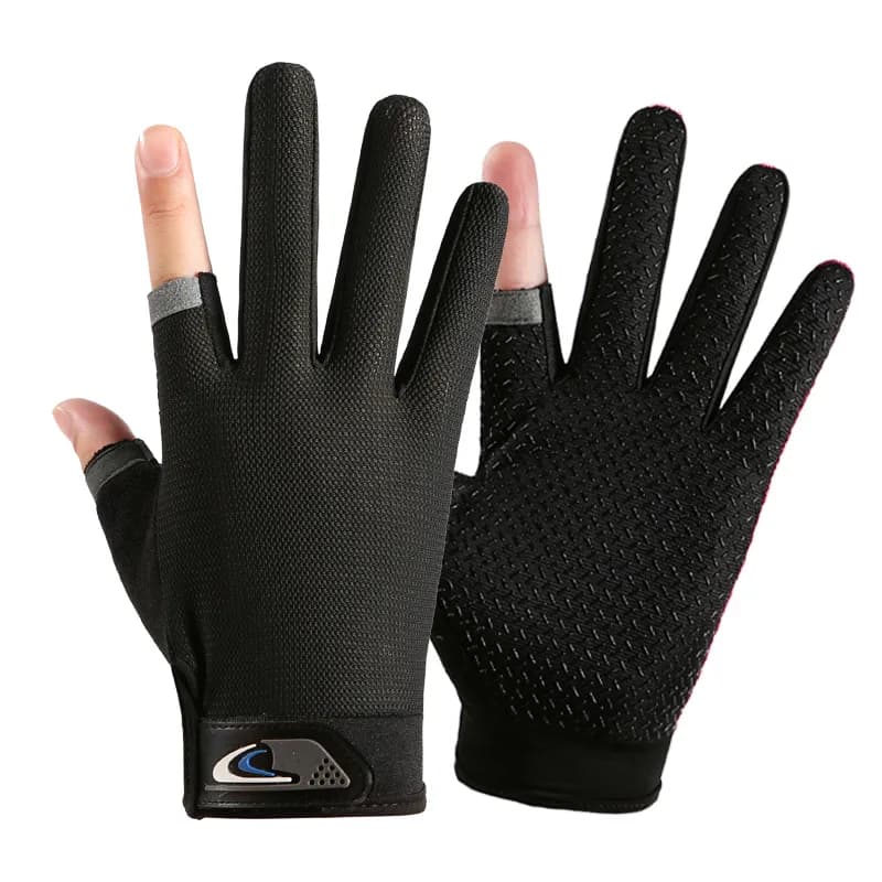 Gants de pêche d'été pour hommes et femmes, Anti-UV, cyclisme, coupe à deux doigts, écran tactile, a