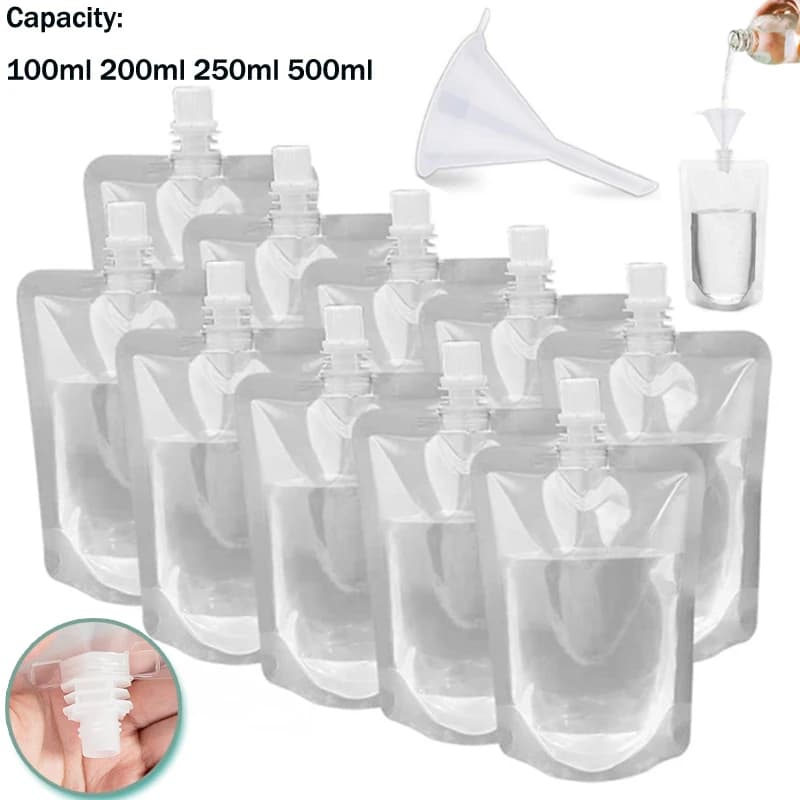 Pochettes à bec de boisson de voyage 100ml-500ml, sacs en plastique transparents, stockage de jus sc
