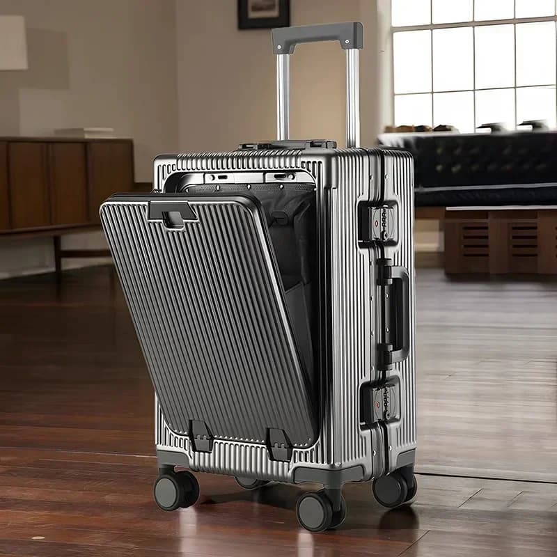 Valise à bagages roulante de grande capacité à ouverture frontale, cadre en aluminium, valise d'emba