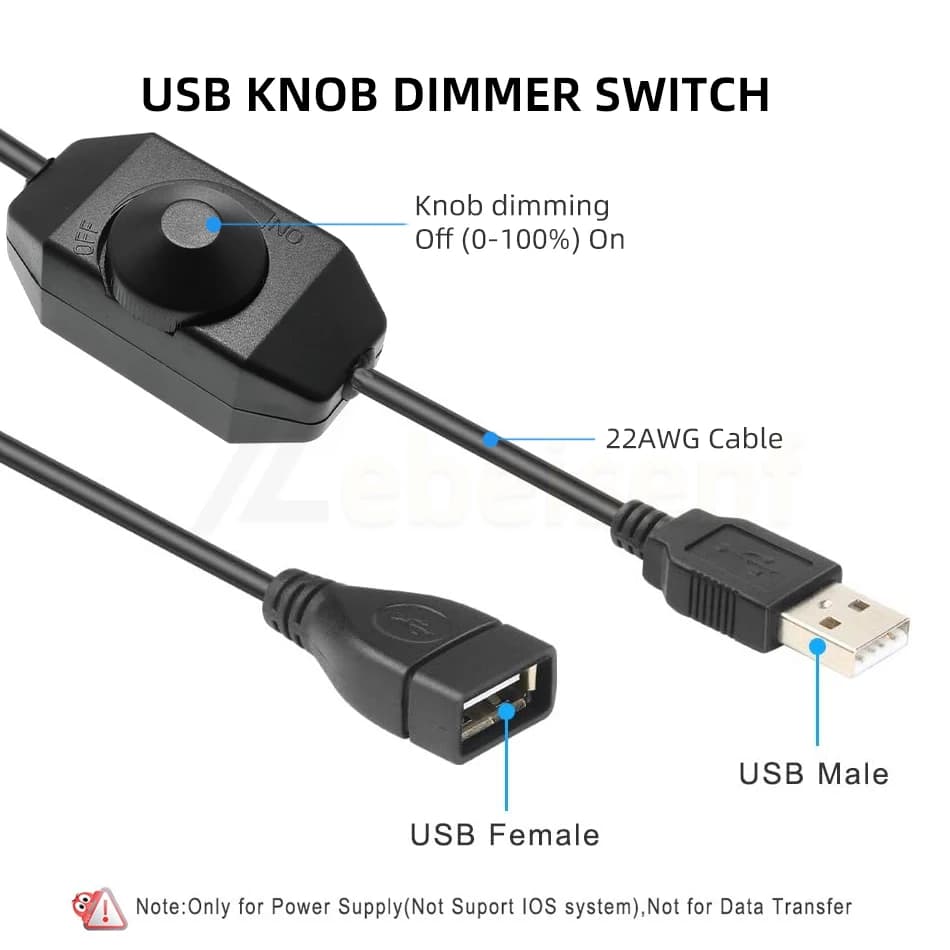 Câble USB mâle à femelle avec interrupteur marche/arrêt, bouton noir et blanc, contrôleur de variate