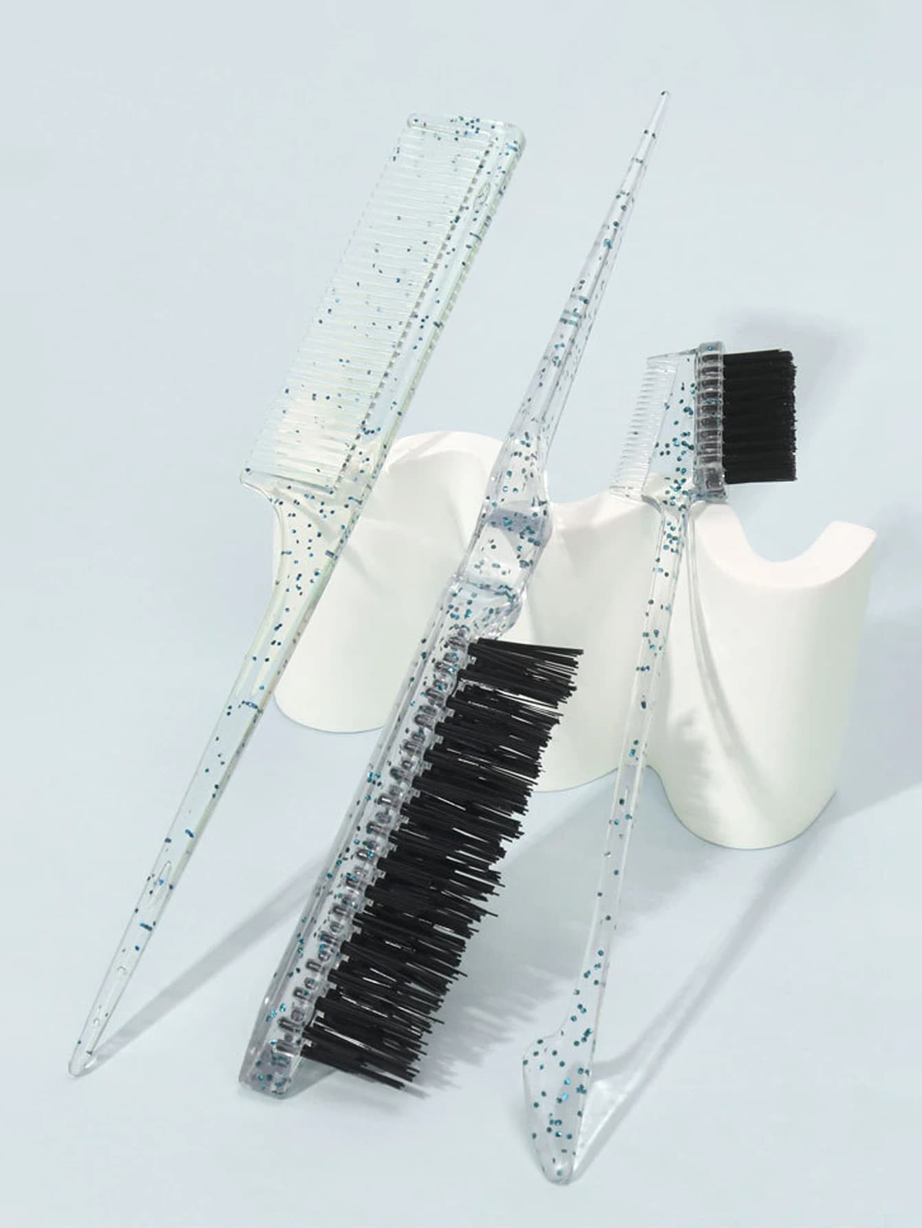 Ensemble de peignes transparents 3 pièces avec brosse de contrôle de bord double face, brosse à déch