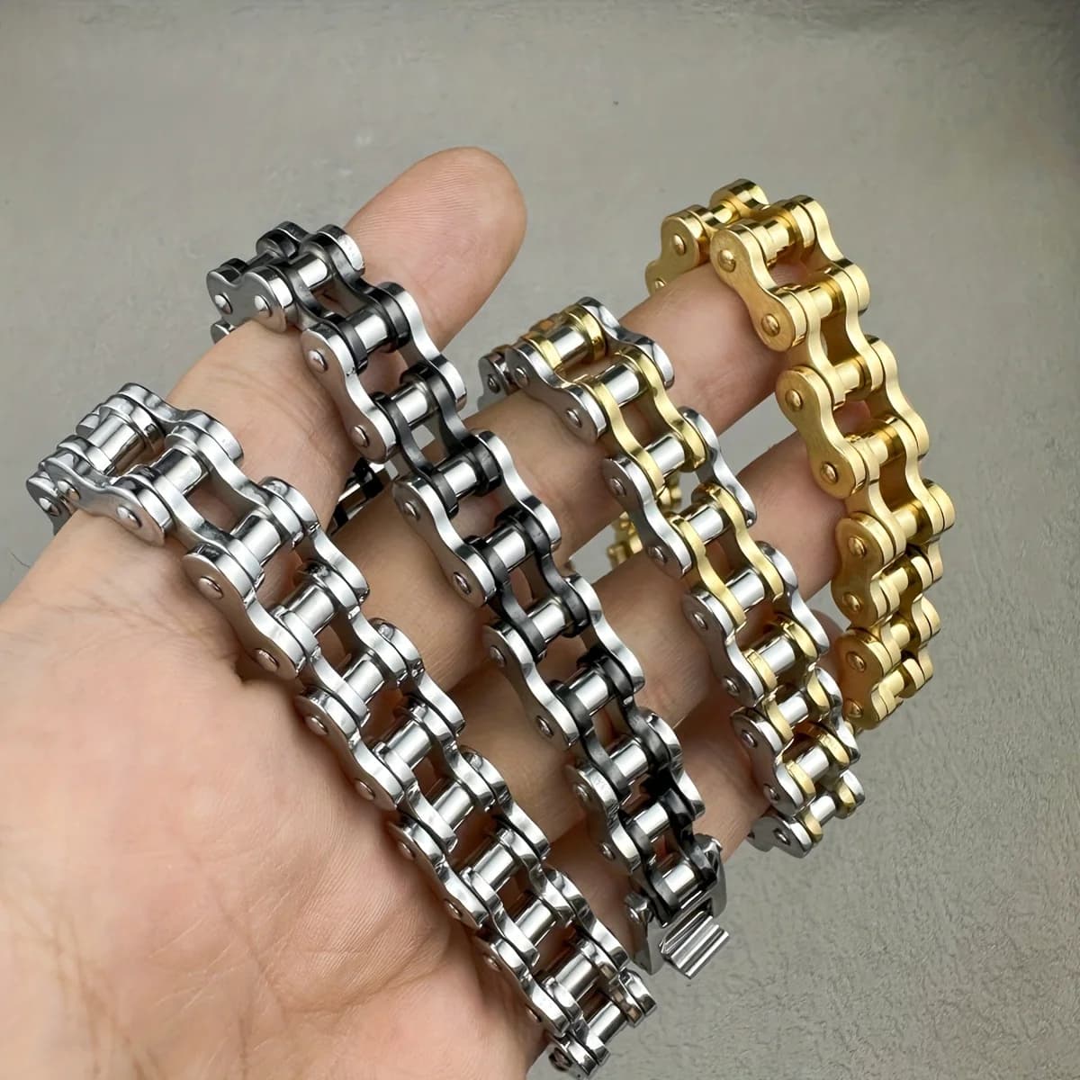 1 pièces Punk Rock acier inoxydable motard hommes Bracelet lien chaîne moto vélo vélo chaîne Bracele