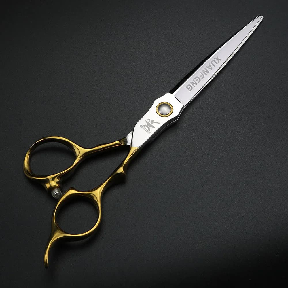 XUANFENG ciseaux à cheveux professionnels à poignée dorée 6.5 "440C ciseaux de coupe de barbier en a