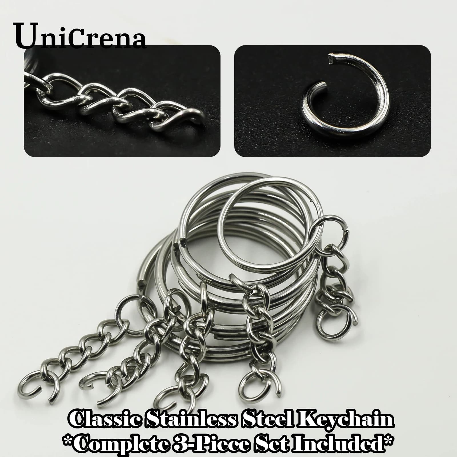 Unicrena Anneau à Bascule Acier Inoxydable avec Chaîne et Anneaux - Porte-Clés pour DIY, Création de
