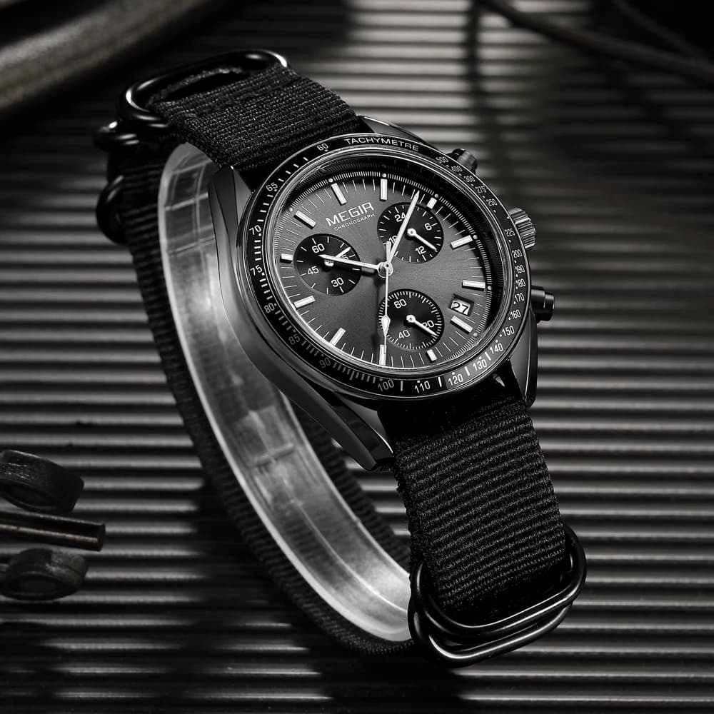 MEGIR nouvelles montres de luxe pour hommes toile tissage bracelet Sport automatique chronographe Qu