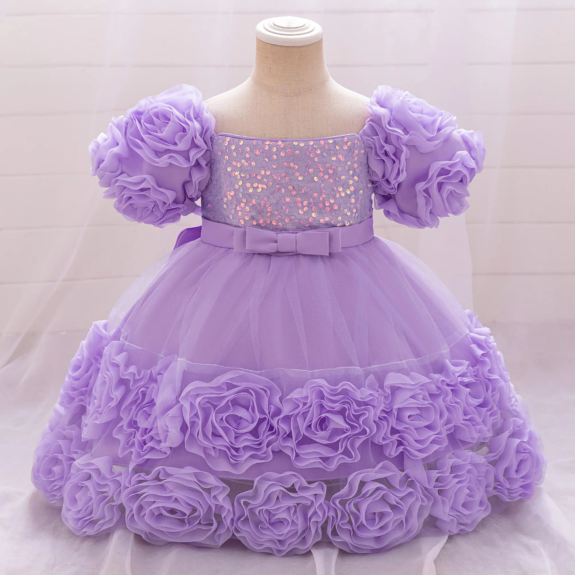 Robes à fleurs à paillettes pour petites filles, en dentelle, pour mariage, noël, fête de 1er annive