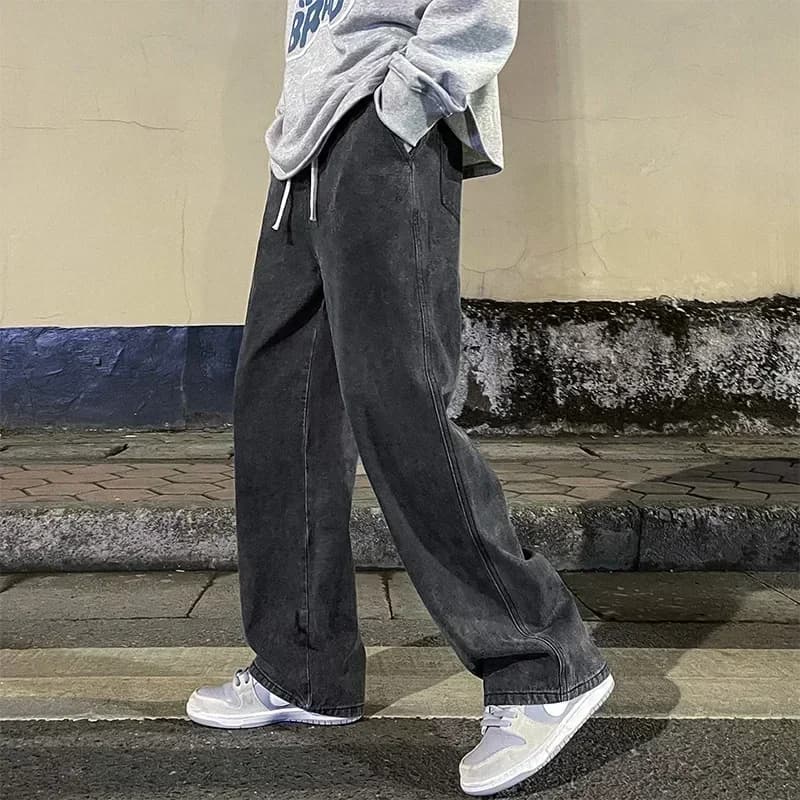 Nouveau Streetwear jean ample hommes Style coréen mode ample droit pantalon à jambes larges hommes m