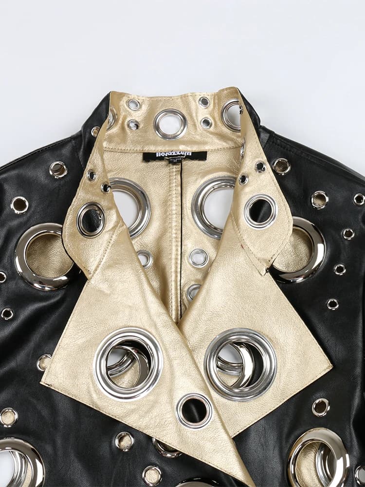 Nerazzurri-Veste courte en cuir PU évidée pour femme, Rivet, Cool mn fraîchement Designer Clothes, R