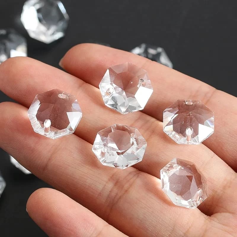 Perles octogonales en cristal 3D, 14mm, 10 pièces, pièces de rechange pour lustre, pendentif suspend
