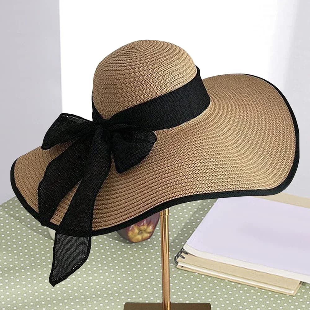 Chapeau de plage surdimensionné avec nœud de bord de mer pour femmes, 1 pièce, chapeau de paille d'é
