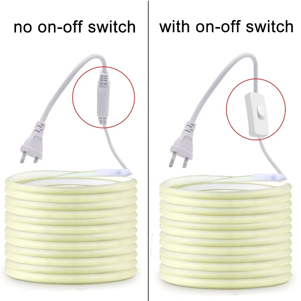 Bande LED COB étanche 220V avec interrupteur marche/arrêt, ruban Flexible pour chambre à coucher, cu