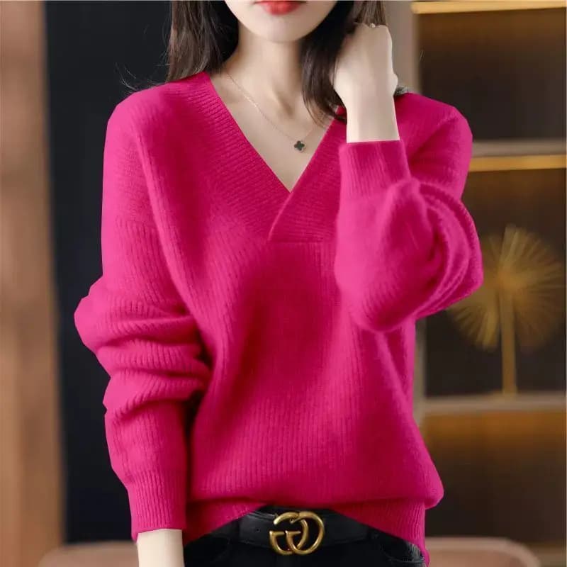 Pulls et pulls pour femmes, manches longues, col en v, couleur unie, décontracté, court, tricoté, no