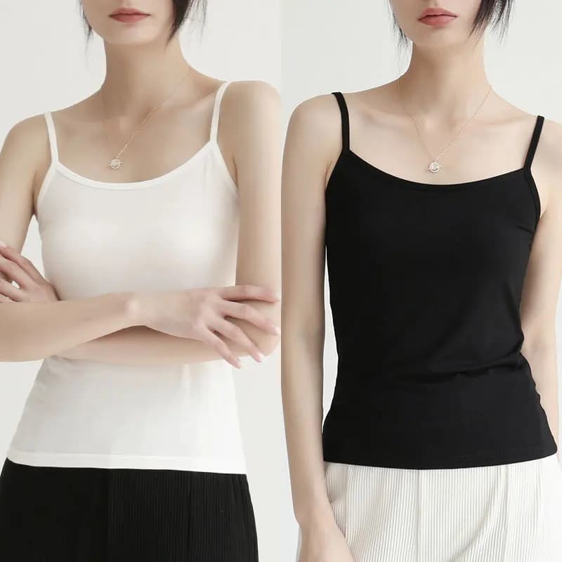 Nouveau couleur unie débardeurs coton doux Spaghetti sangle culture hauts été décontracté Camisole s