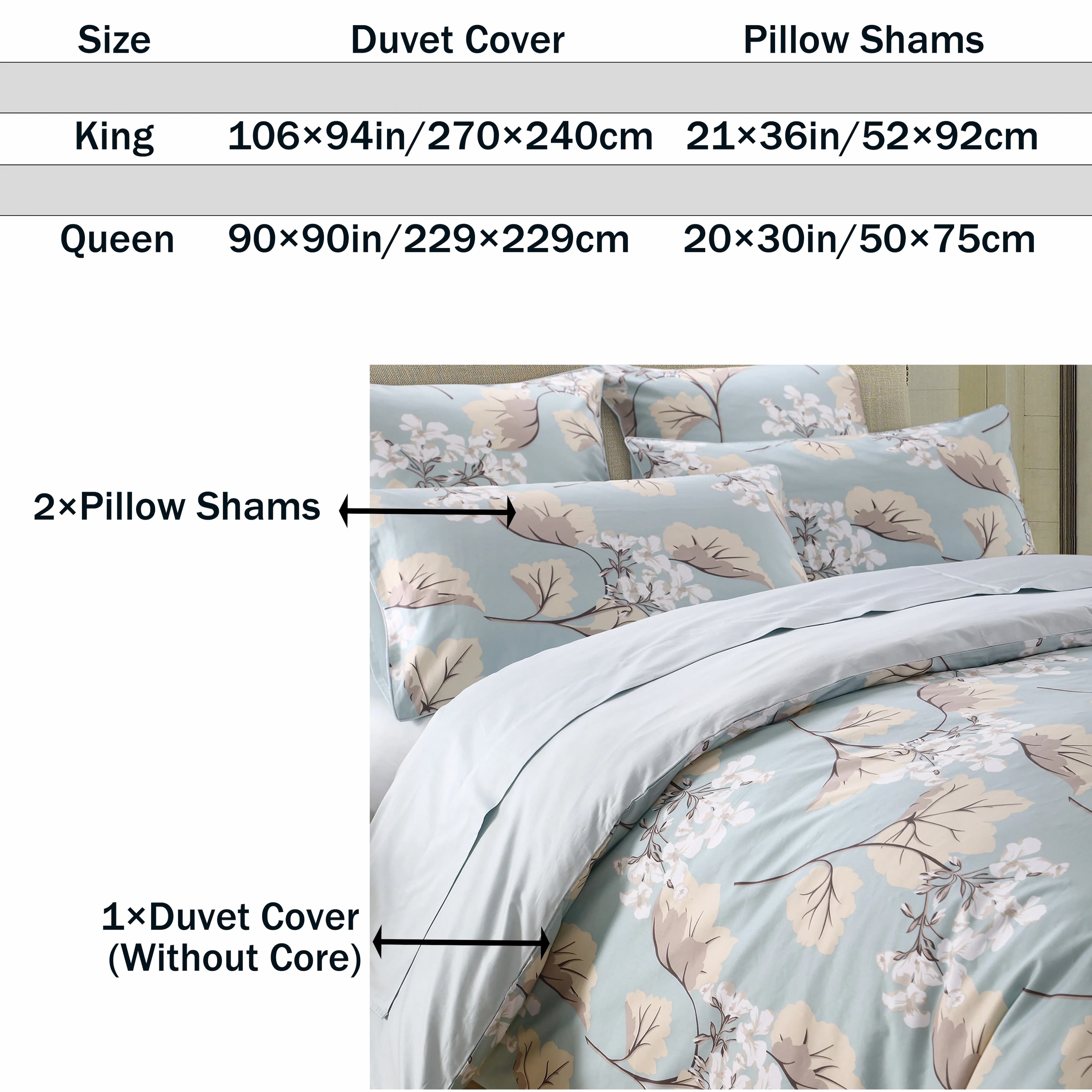 Ensemble de housse de couette 3 pièces 600TC 100% coton égyptien, feuilles de luxe bleues florales, 