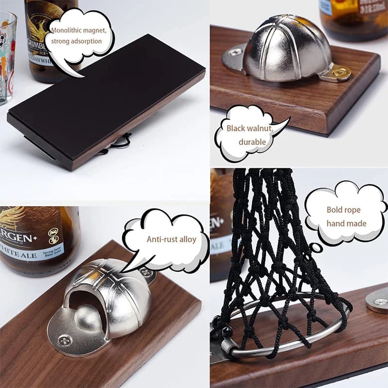 LMETJMA ouvre-bouteille de basket-ball magnétique ouvre-bouteille de bière mural en bois avec receve
