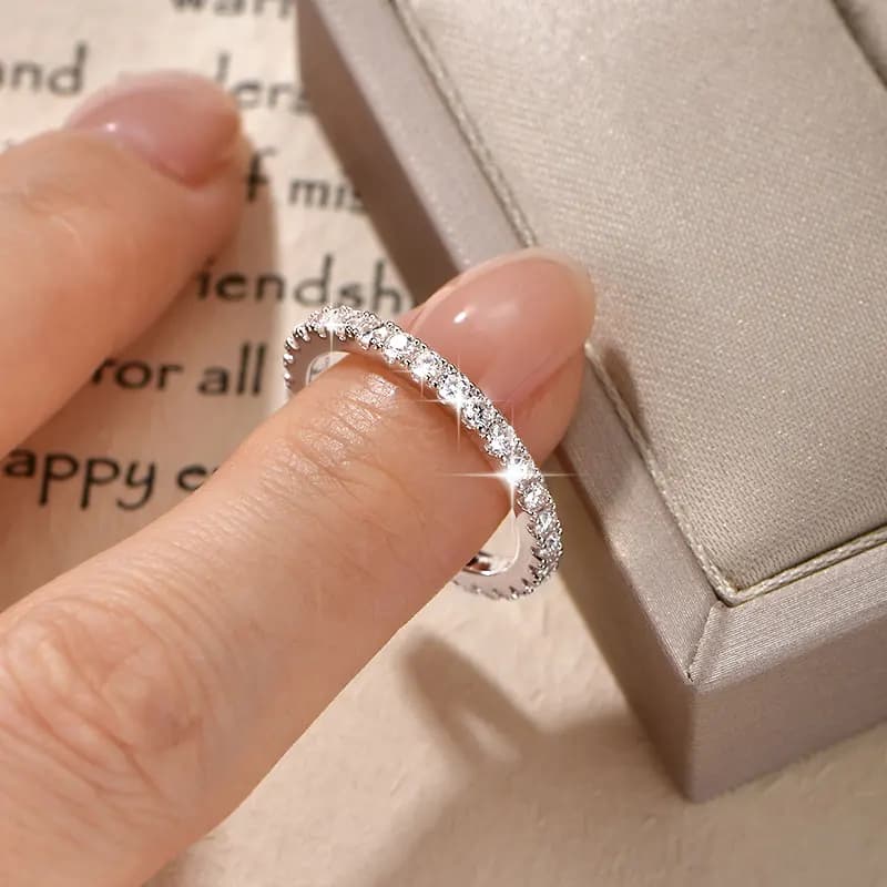 Bague Anziw 2 mm en moissanite couleur D pour femme, alliance scintillante, bague d'éternité en or 1