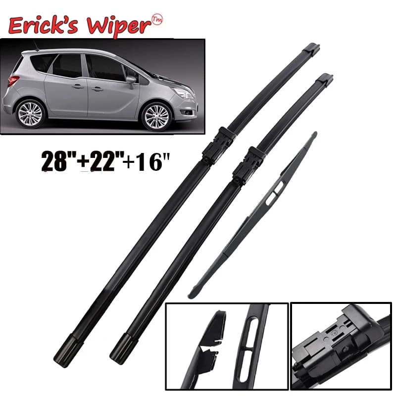 Erick's – jeu de balais d'essuie-glace avant et arrière, pour Opel Meriva B 2010 – 2017, brosses de 