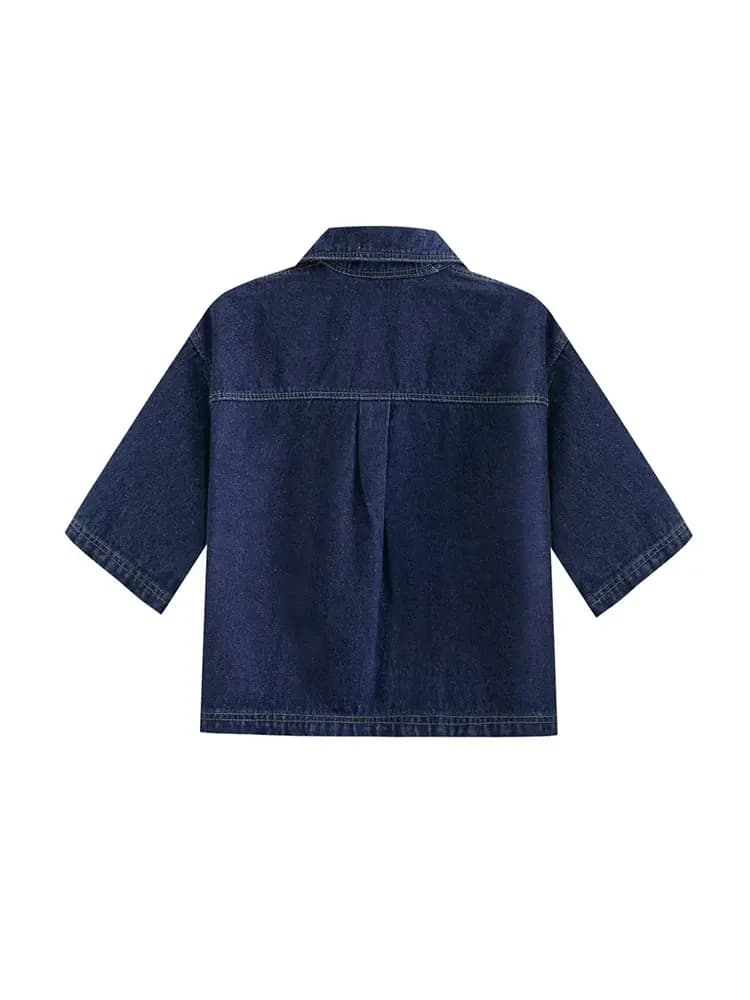 2025 mode femme poche à rabat décoration col rabattu court coupe ajustée haut en jean + jupe en jean