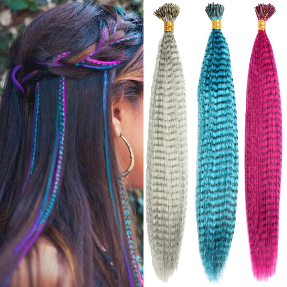 LISI GIRL Extensions de cheveux synthétiques en plumes colorées 16 pouces 10 pièces/pack bleu violet