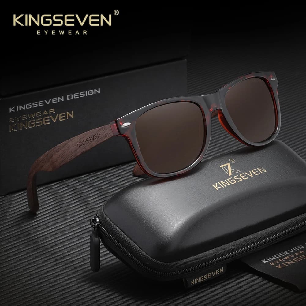 KINGSEVEN – lunettes de soleil en bois de noyer faites à la main, verres polarisés UV400, pour femme