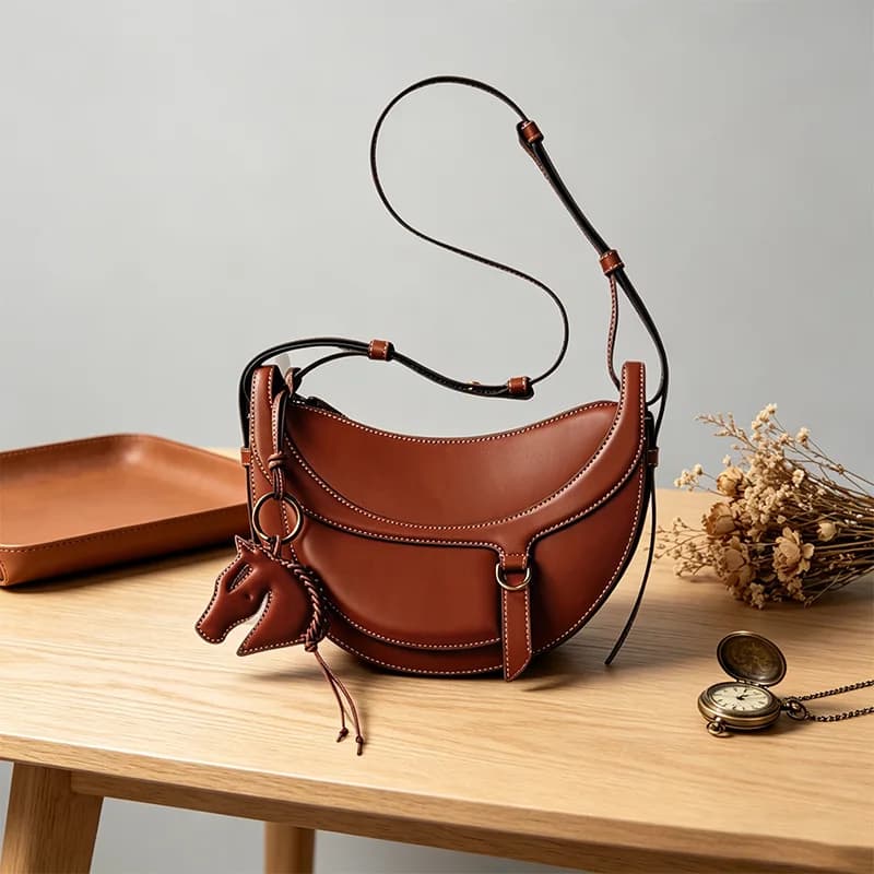 Nouveau sac à bandoulière et sac croisé demi-lune en cuir véritable pour femme 2026, idéal pour le q