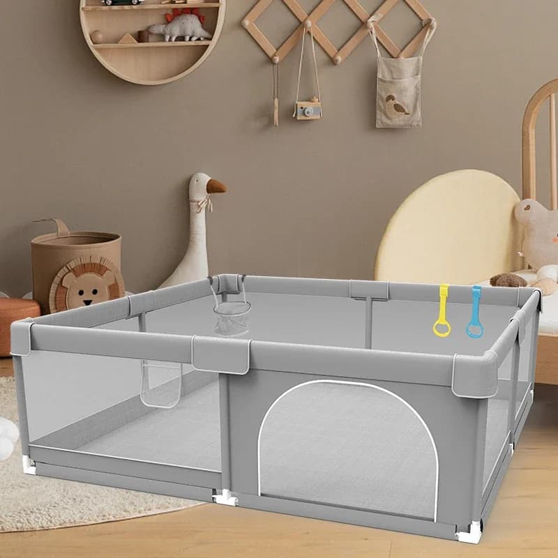 IMBABY Parc pour bébé Corralito gris clair pour aire de jeux pour bébé avec anneau de traction Barri