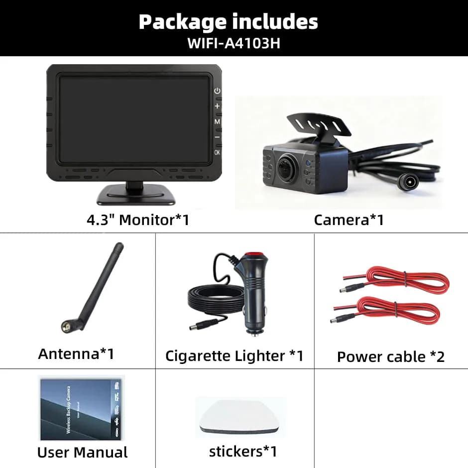 Moniteur de stationnement sans fil 4,3 pouces AHD1080P avec caméra de recul IR pour véhicules, pick-