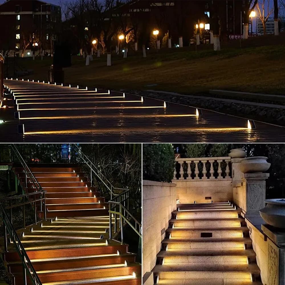 Feux de marche solaires extérieurs blanc chaud triangle rvb IP67 étanche Auto sur décoration lumière