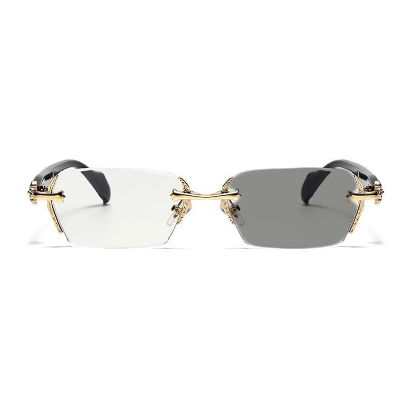 Lunettes de myopie photochromiques sans cadre haut de gamme, argent, or, bleu, blocage de la lumière