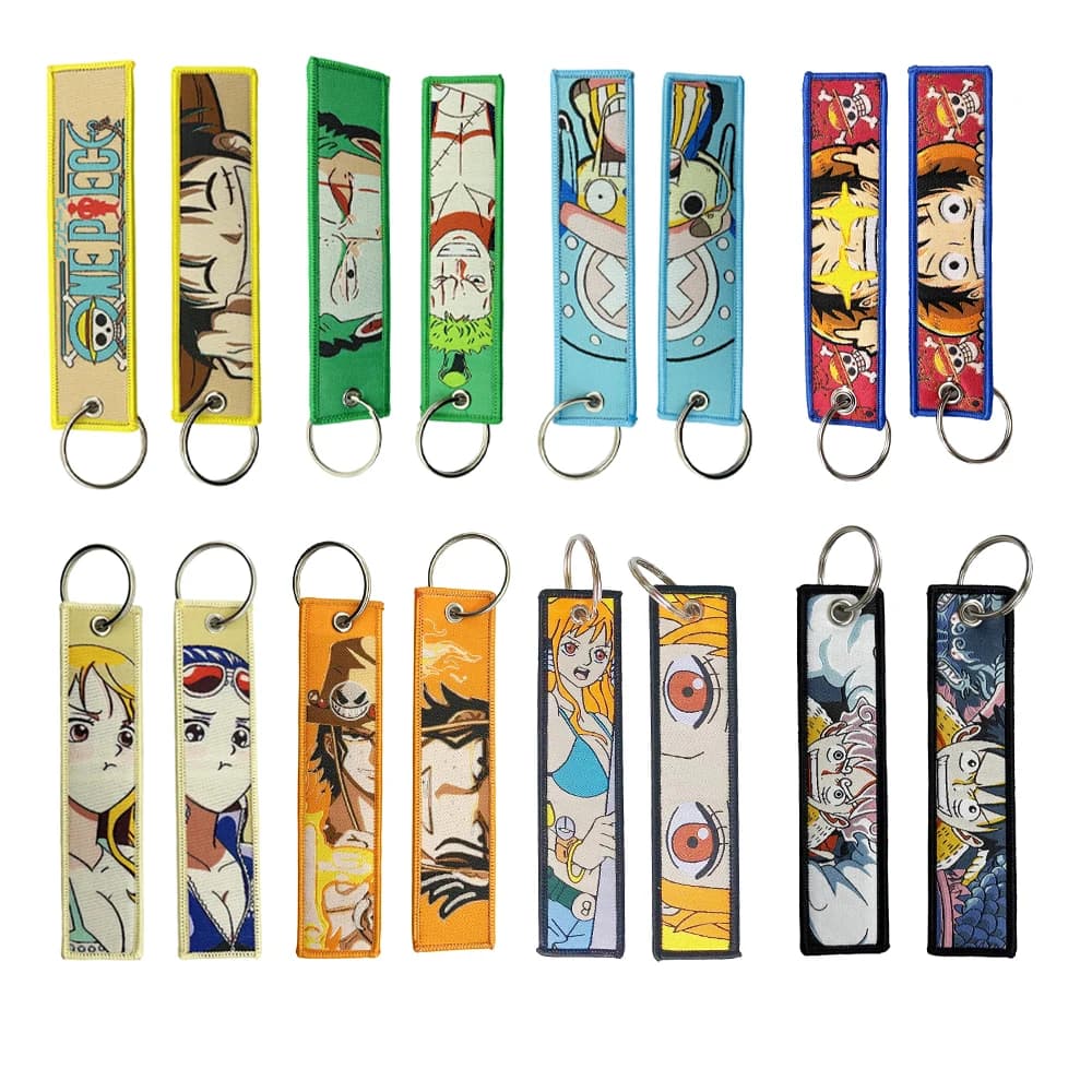 Porte-clés Anime une pièce avec mignon Jet Manga brodé, étiquette de clé à la mode pour accessoire d