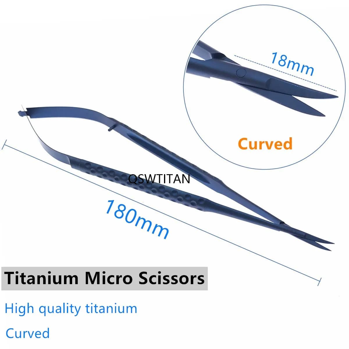 Micro ciseaux en titane, 18cm, instruments de microchirurgie ophtalmique