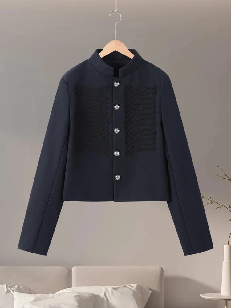 Veste Courte Vintage Napoléon pour Femme, Col Montant, Manches Longues, Simple Boutonnage, Coupe Sli