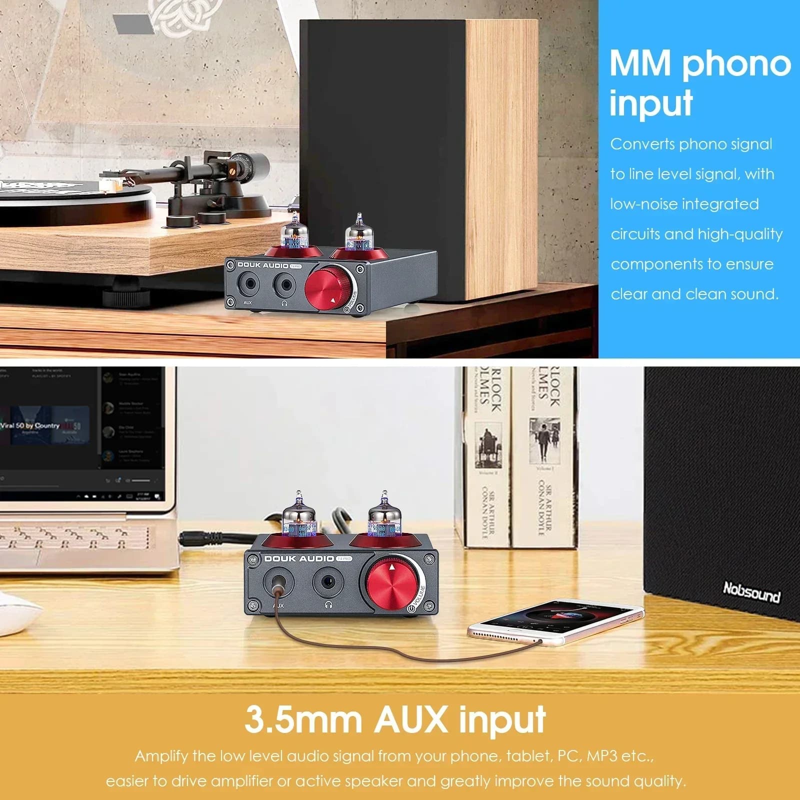 Douk – préampli Audio à Tube sous vide JAN5654, préampli Phono pour platines, téléphone/PC/MP3/TV, A