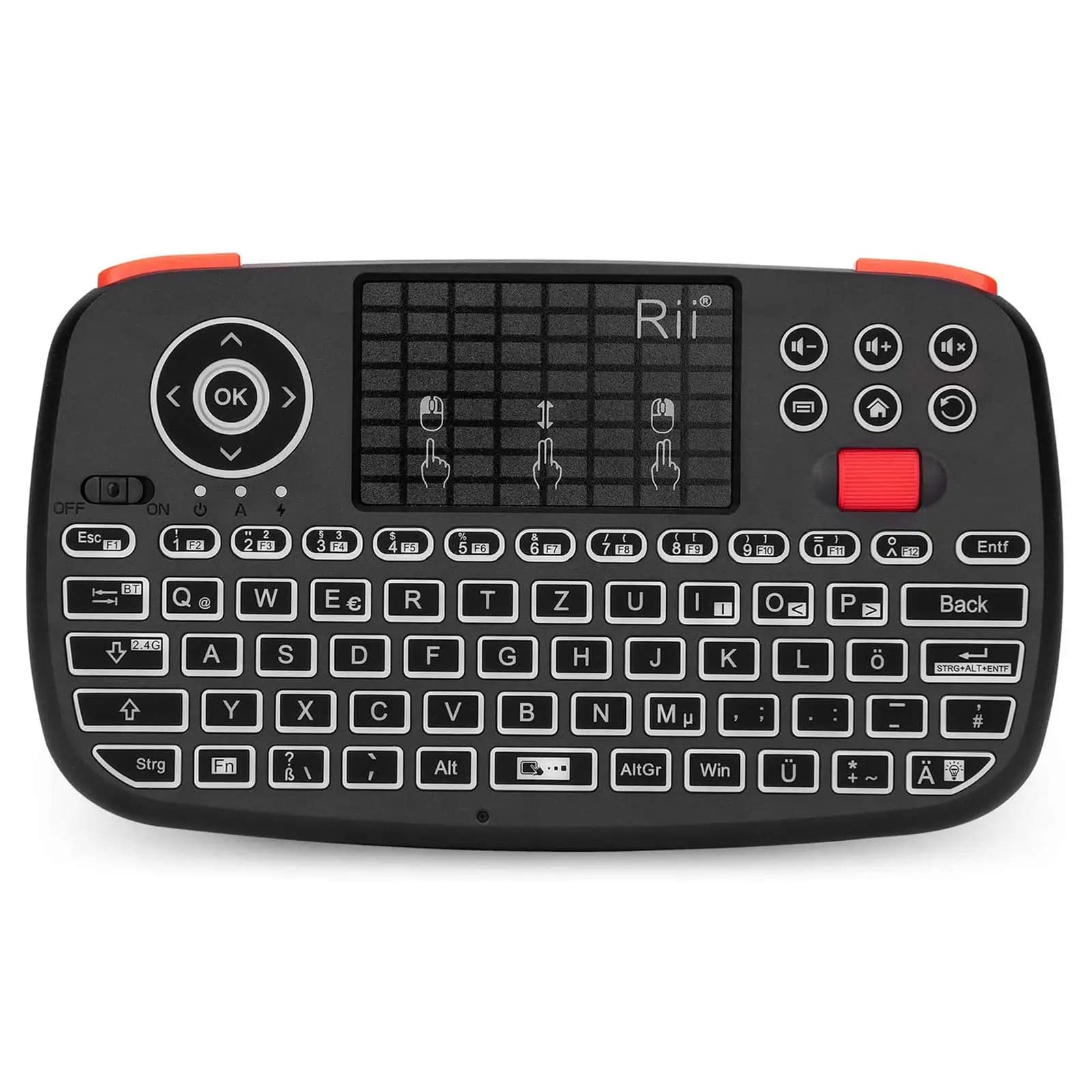 Rii I4 Mini clavier sans fil Bluetooth avec pavé tactile, télécommande de souris rétroéclairée 2.4GH
