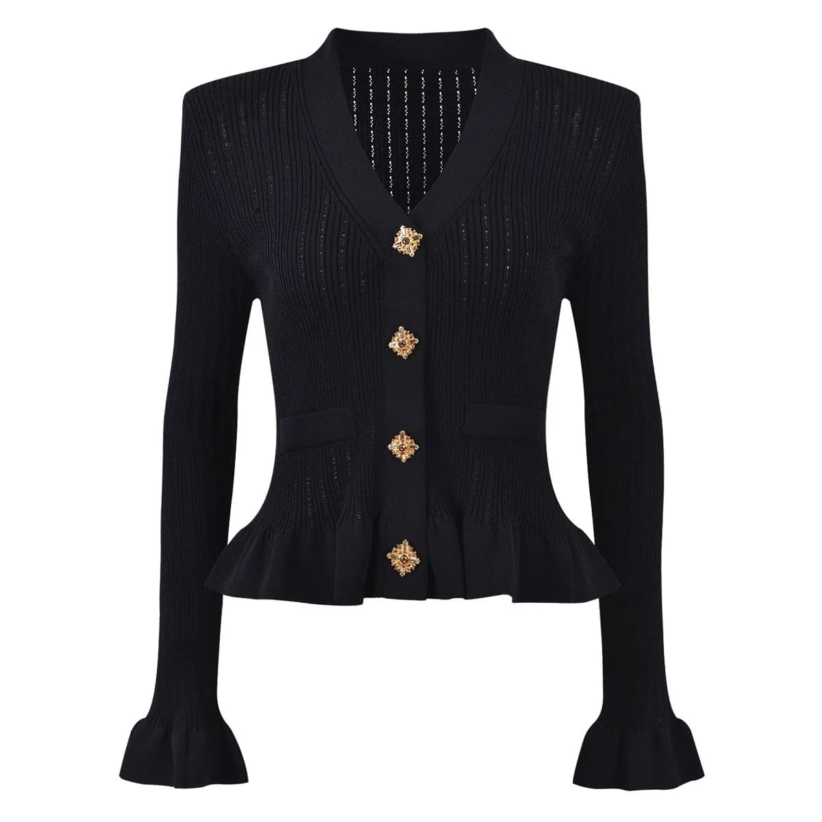 Cardigan tricoté à manches longues et boutons en diamant pour femme, ensemble de haute qualité, col 