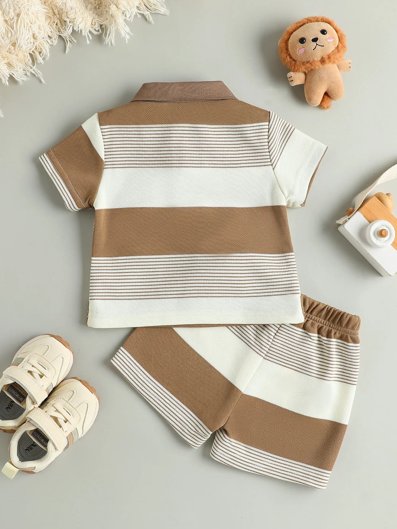 Ensemble deux pièces pour enfants, T-Shirt et Short courts à rayures régulières, ours en peluche, Sp